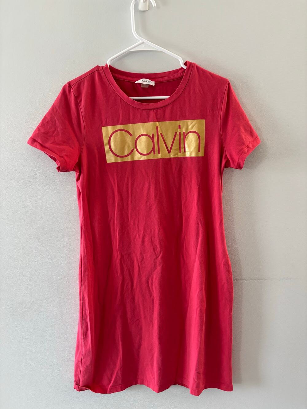 Calvin Klein Womens Tshirt Dress Medium Pink Short Sleeve Cotton Mini Crewneck